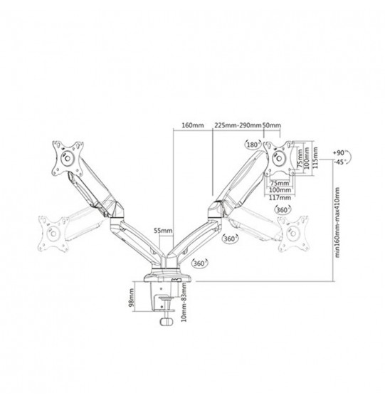 Настольный кронштейн с газлифтом Brateck LDT13-C024 для 2-х мониторов (13 Настольный кронштейн с газлифтом Brateck LDT13-C024 для 2-х мониторов (13