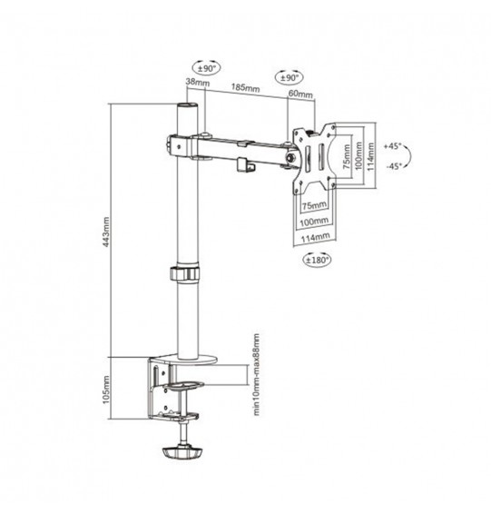 Настольный кронштейн Brateck LDT12-C011 для 1 монитора (13 Настольный кронштейн Brateck LDT12-C011 для 1 монитора (13