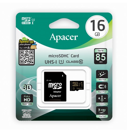 Карта памяти Apacer AP16GMCSH10U1-R 16GB + адаптер Карта памяти Apacer AP16GMCSH10U1-R 16GB + адаптер