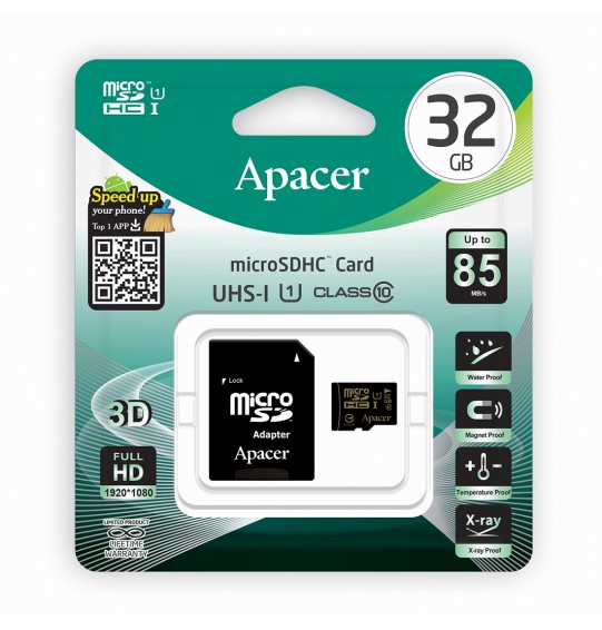 Карта памяти Apacer AP32GMCSH10U1-R 32GB + адаптер Карта памяти Apacer AP32GMCSH10U1-R 32GB + адаптер