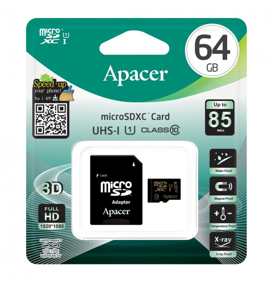 Карта памяти Apacer AP64GMCSX10U1-R 64GB + адаптер Карта памяти Apacer AP64GMCSX10U1-R 64GB + адаптер