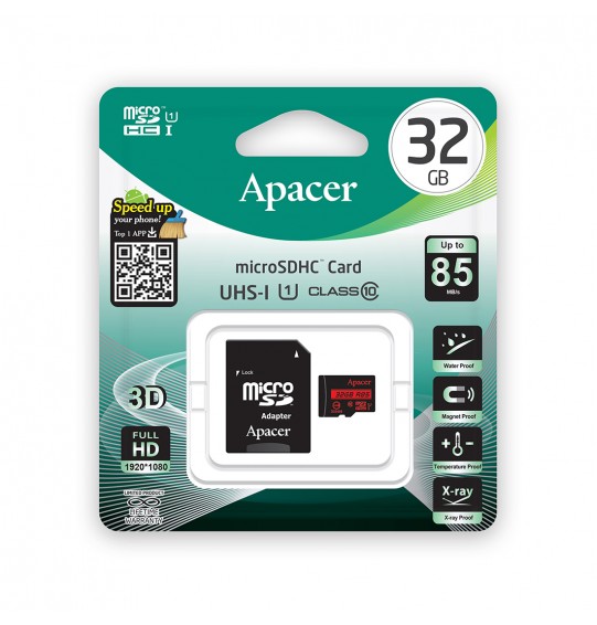 Карта памяти Apacer AP32GMCSH10U5-R 32GB + адаптер Карта памяти Apacer AP32GMCSH10U5-R 32GB + адаптер