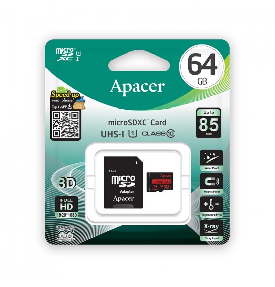 Карта памяти Apacer AP64GMCSX10U5-R 64GB + адаптер Карта памяти Apacer AP64GMCSX10U5-R 64GB + адаптер